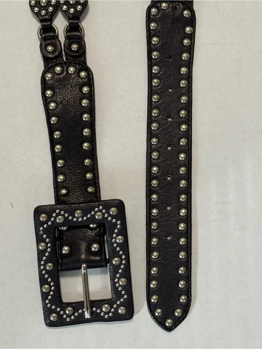 Free People Black Studded Leather Belt with Silver Accents
